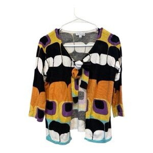 Joseph A Multicolor Retro Geometric Print Neck Tie Cardigan Small